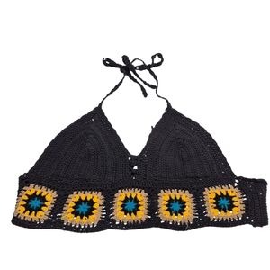 Breeze Ever Chic Crochet Halter Top Black Yellow Women's Size Small